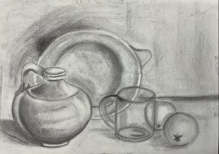 Lámina rígida for Sale con la obra Ilustración de dibujo de la composición de  bodegones con jarra de taza limones taza y agua en la mesa de madera de  oanaunciuleanu  Redbubble